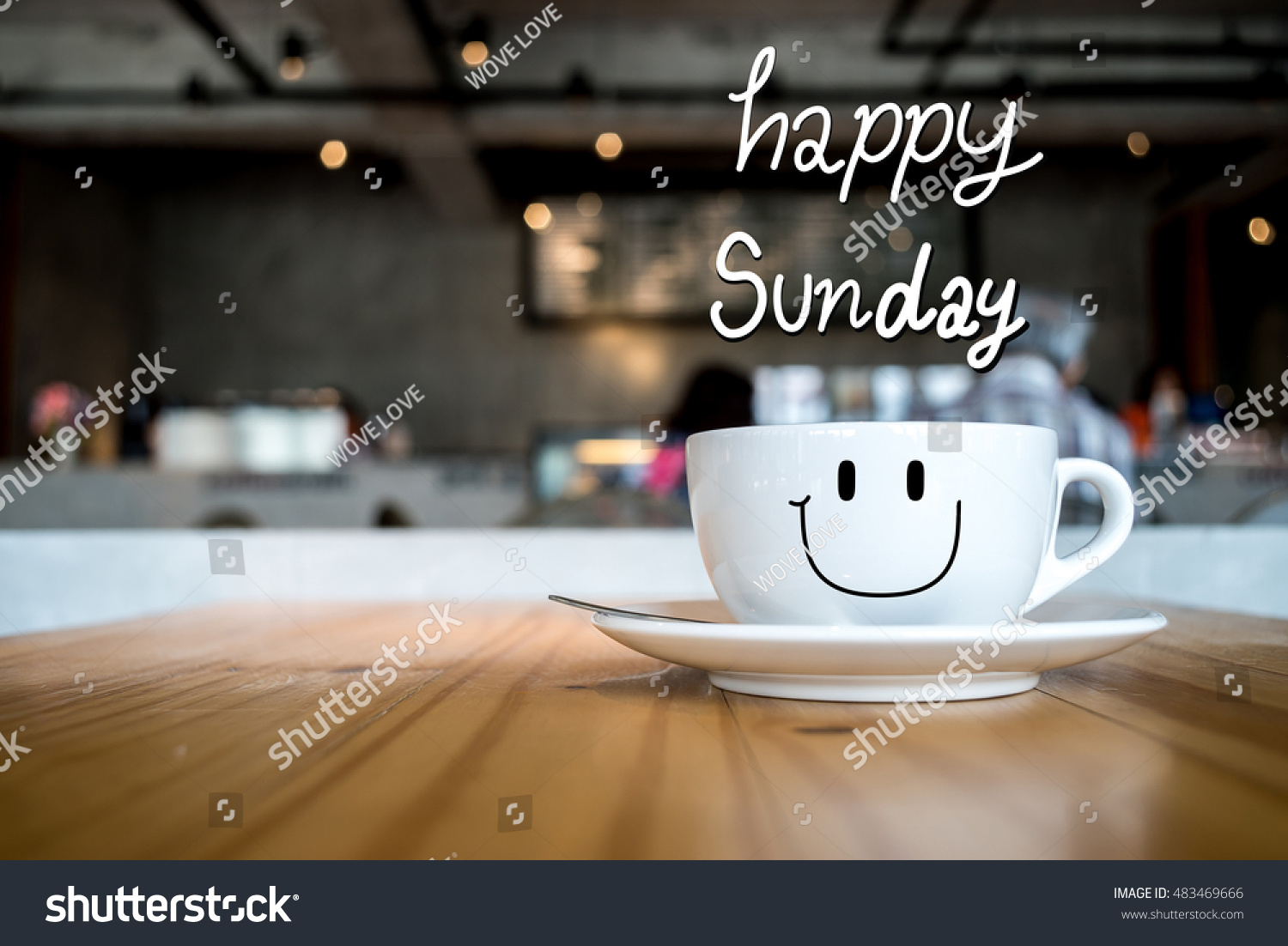 Happy Sunday Coffee Cup On Wooden Stock Photo (Edit Now) 483469666