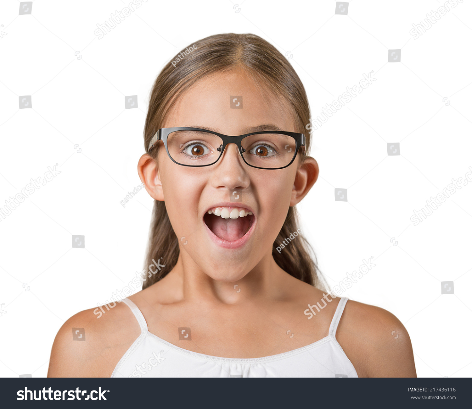 Happy Surprise. Closeup Portrait Teenager Girl With Glasses Shocked ...