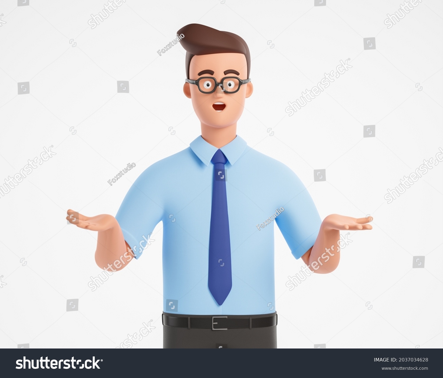 Happy Surprised Cartoon Businessman Character Glasses Stock