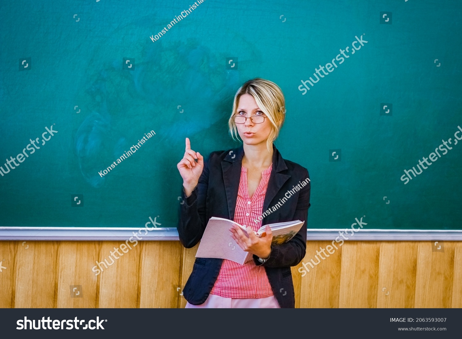 Happy Teacher Blackboard Classroom Room Back Stock Photo Edit Now
