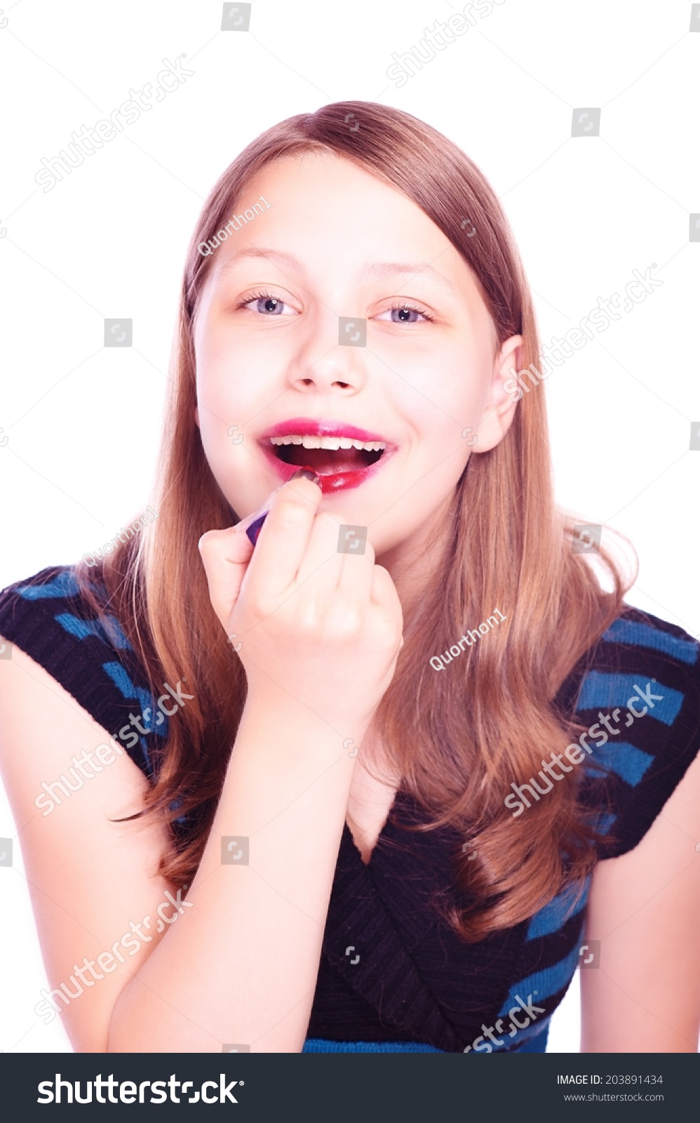 Happy Teen Girl Colors Lips Looking Stock Photo (Edit Now) 203891434