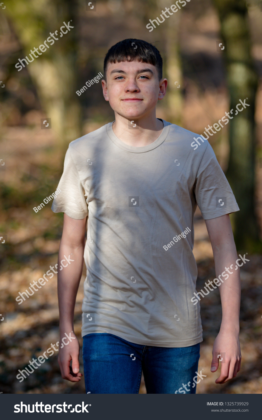 Happy Teenage Caucasian Boy Walking Through Stock Photo 1325739929 ...