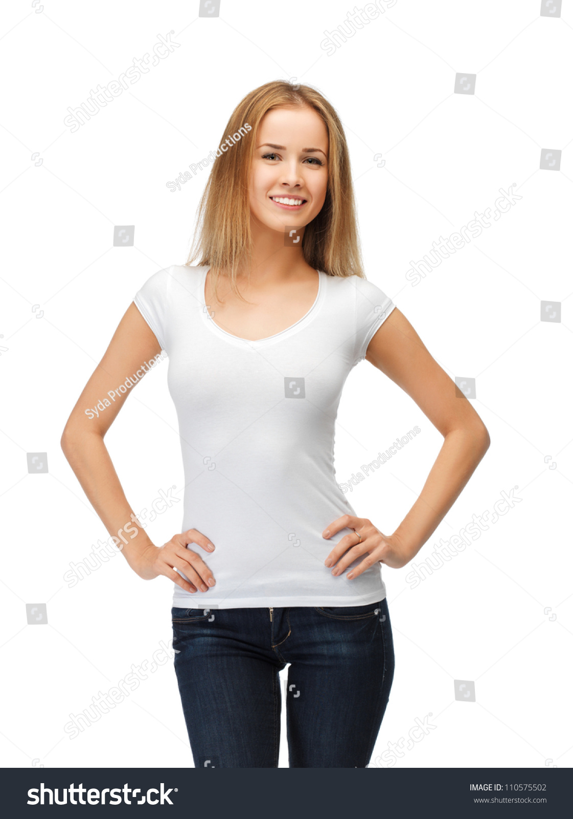 Happy Teenage Girl Blank White Tshirt Stock Photo 110575502 - Shutterstock