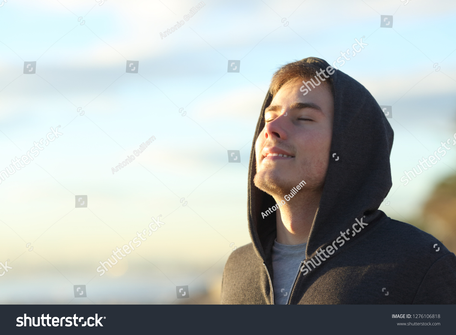 Happy Teenage Man Breathing Deep Fresh Stock Photo 1276106818 ...