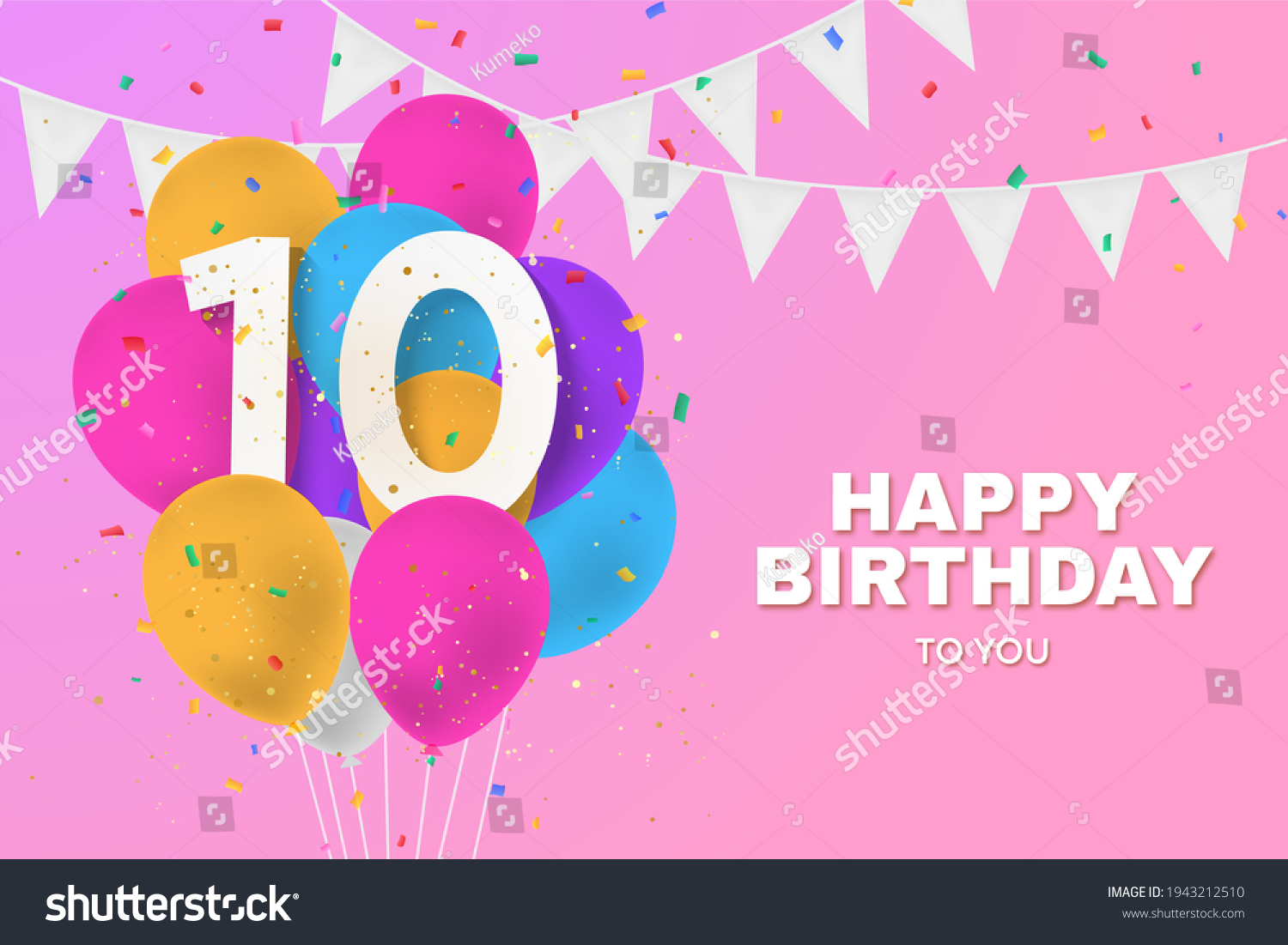Happy 10th Birthday Balloons Greeting Card Stock Illustration 1943212510