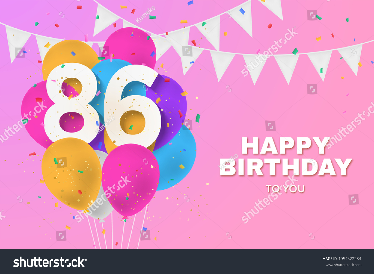 Happy 86th Birthday Balloons Greeting Card Stock Illustration ...