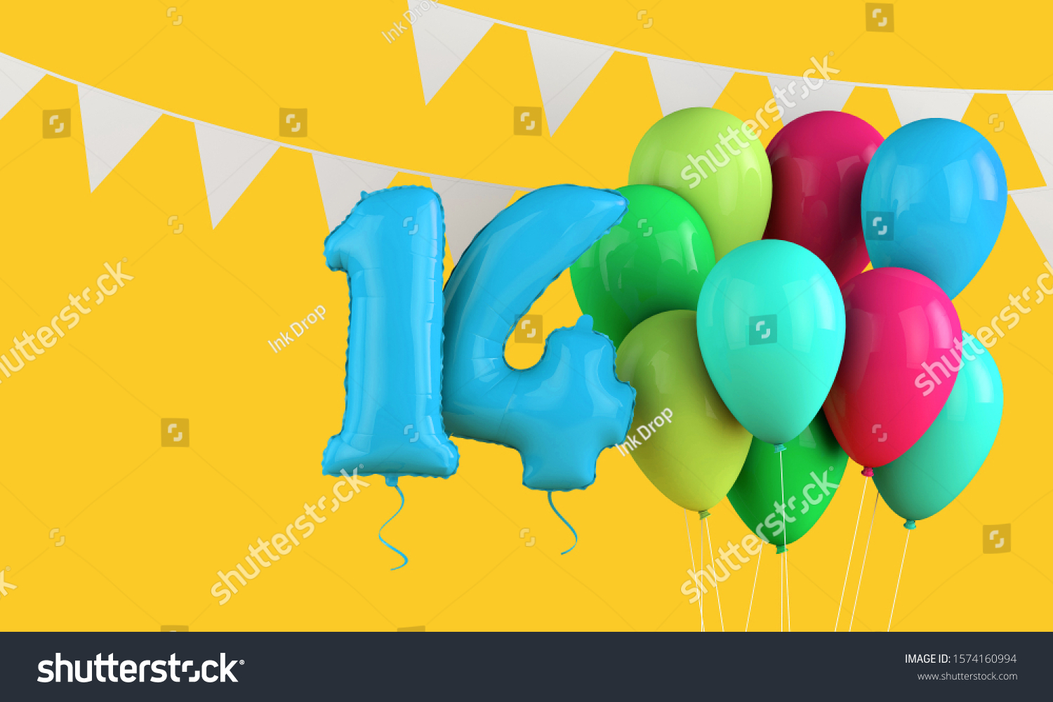 Happy 14th Birthday Colorful Party Balloons Stock Illustration ...