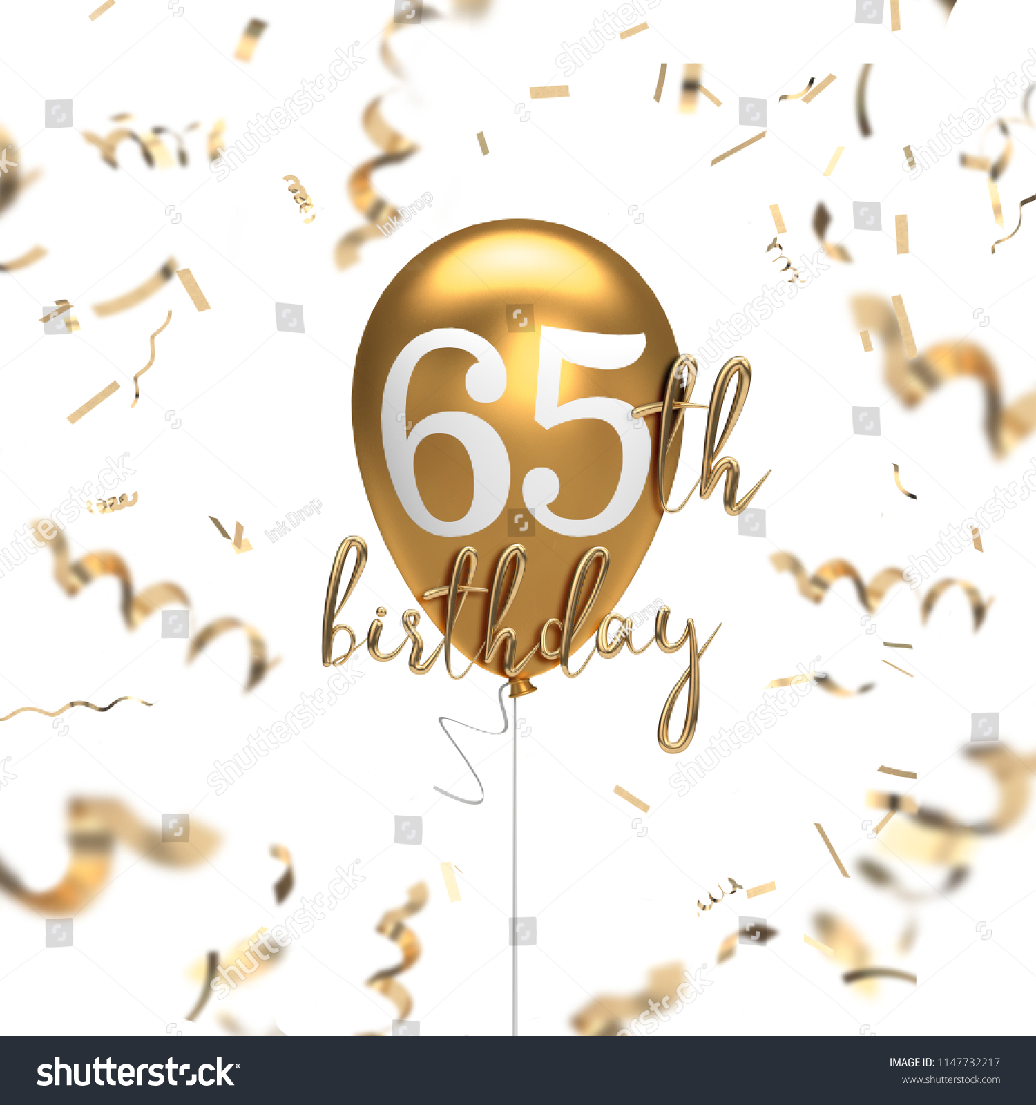 Happy 65th Birthday Gold Balloon Greeting Stock Illustration 1147732217 ...