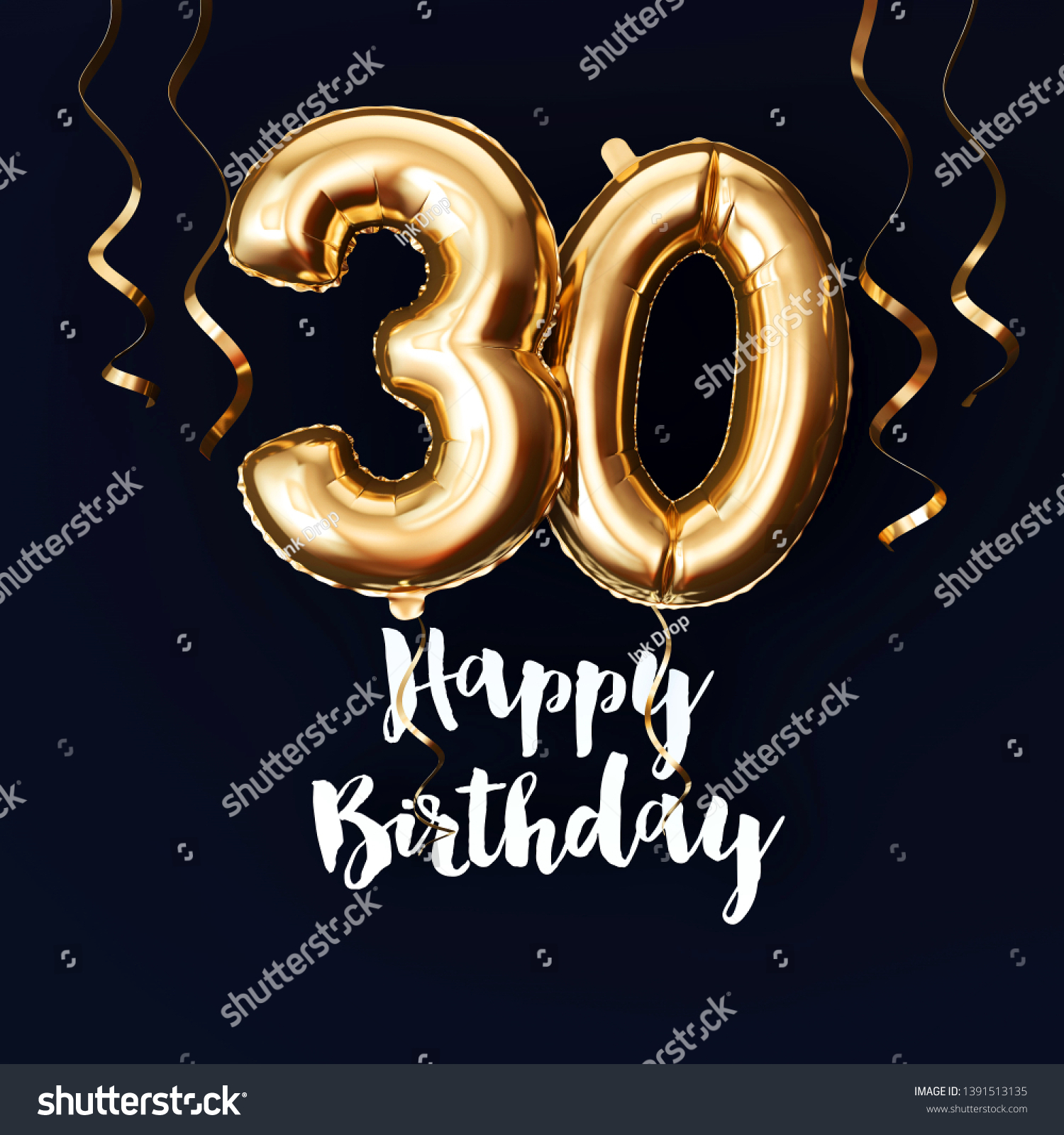 Happy 30th Birthday Gold Foil Balloon Stock Illustration 1391513135