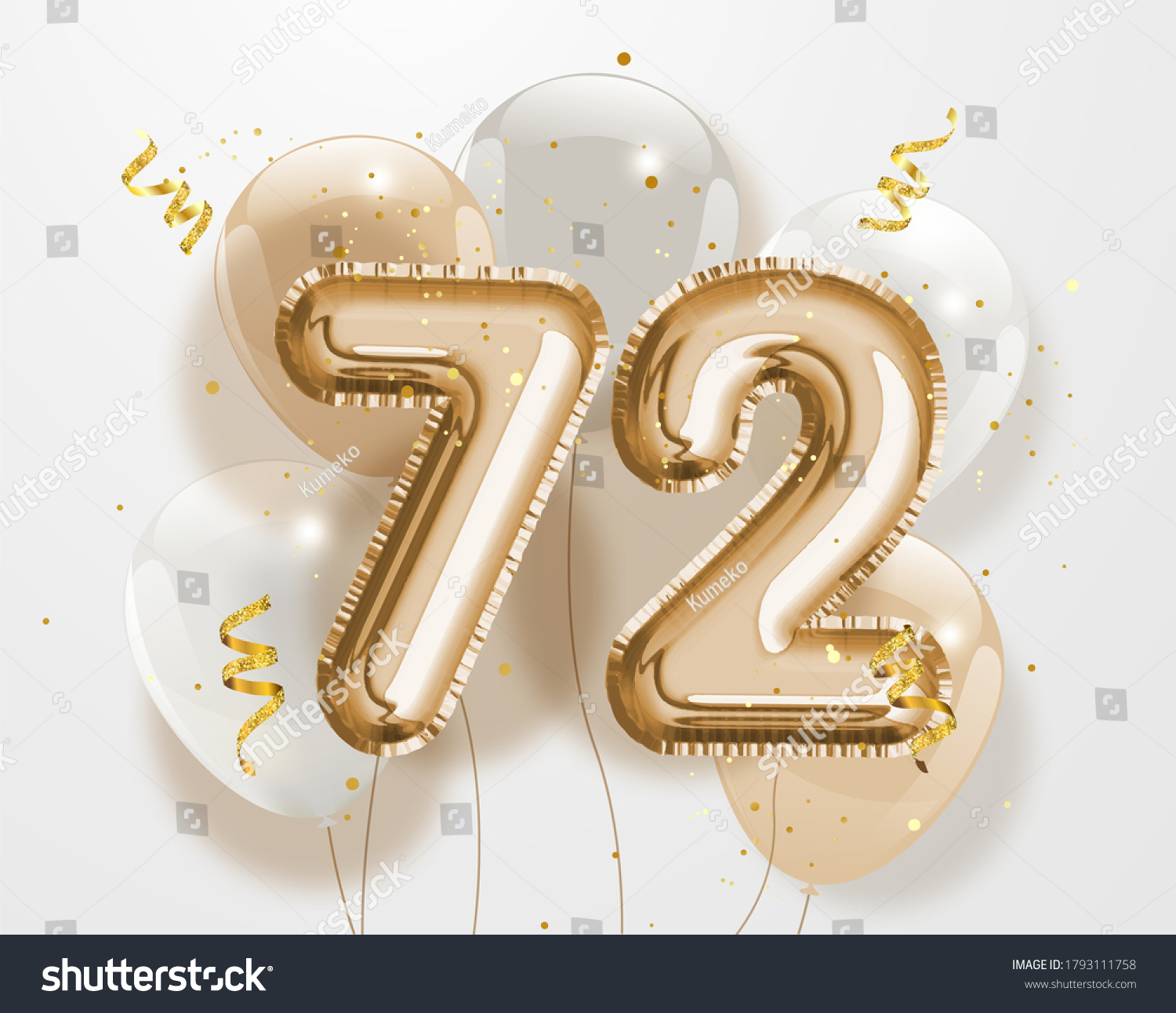 Happy 72th Birthday Gold Foil Balloon Stock Illustration 1793111758 ...