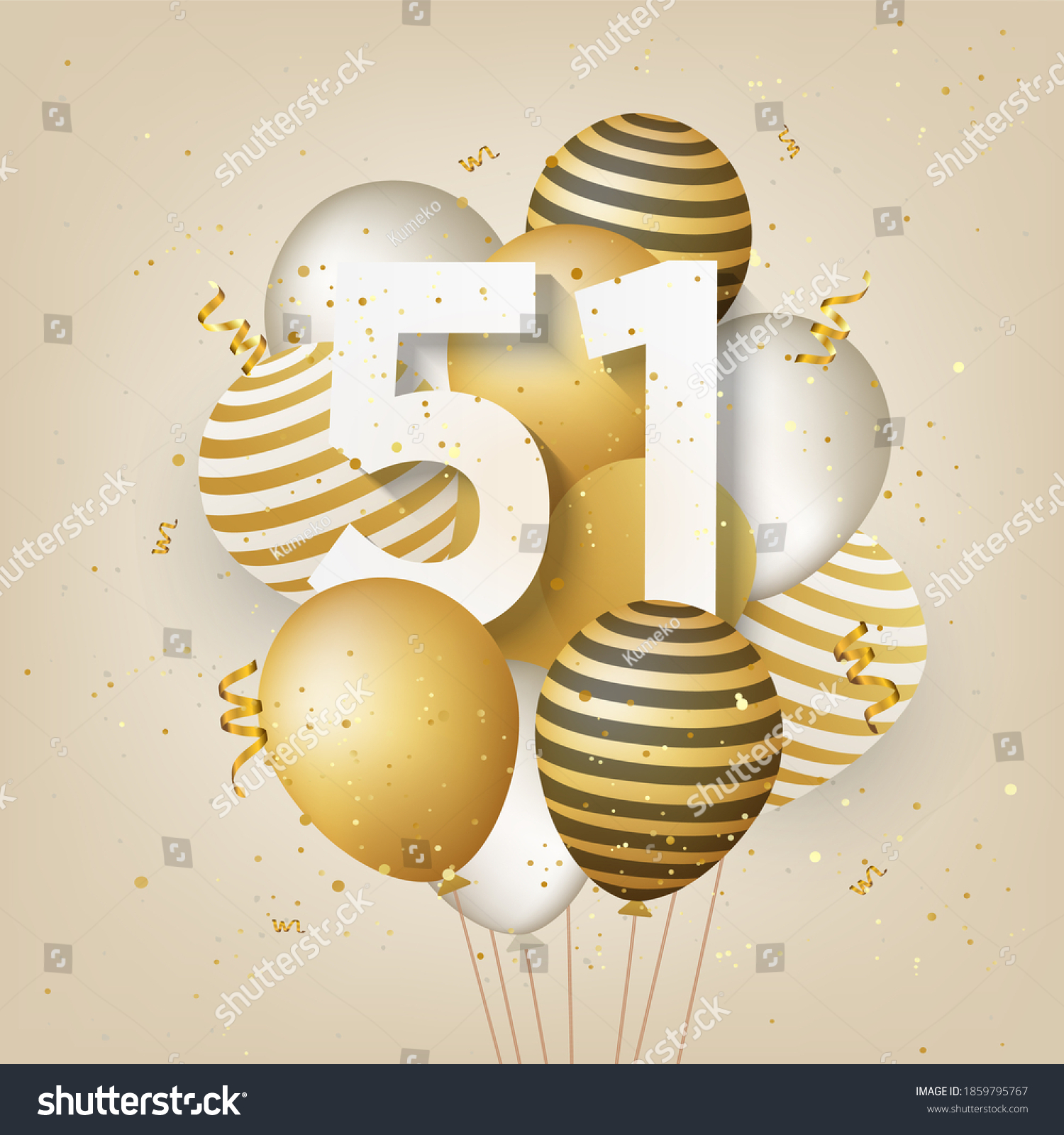 Happy 51th Birthday Gold Balloons Greeting Stock Illustration 1859795767