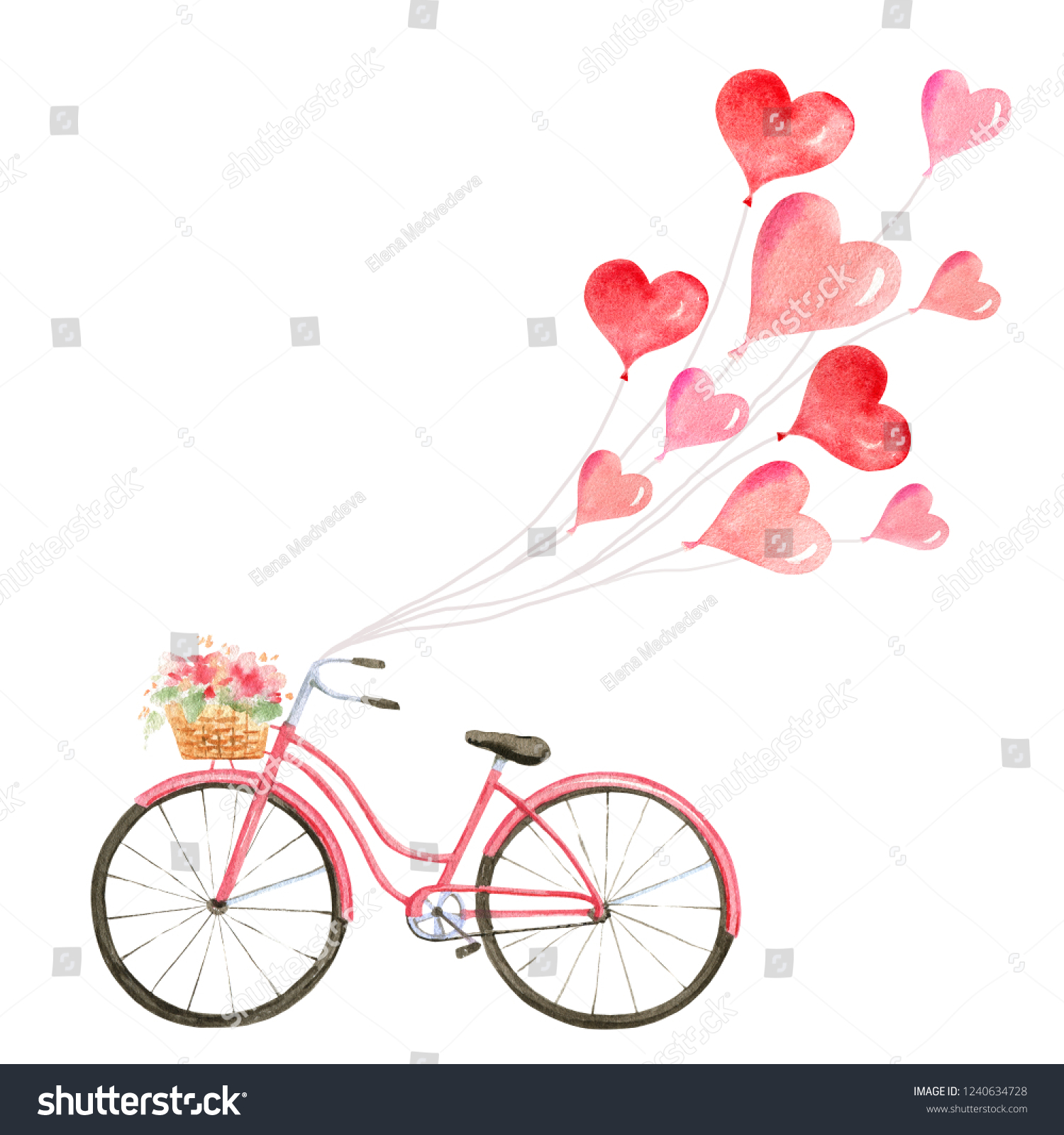 Happy Valentines Day Watercolor Card Bicycle Stock Illustration 1240634728