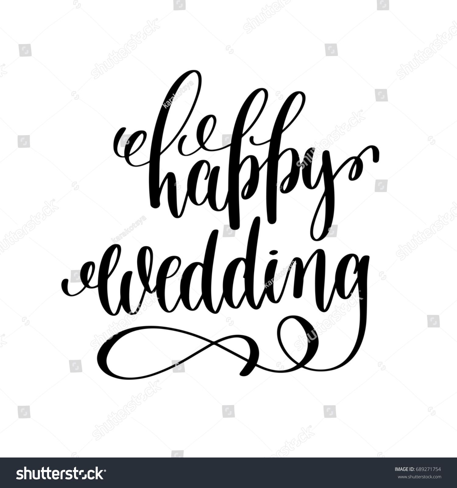 Happy Wedding Black White Hand Ink em ilustra o stock 689271754 