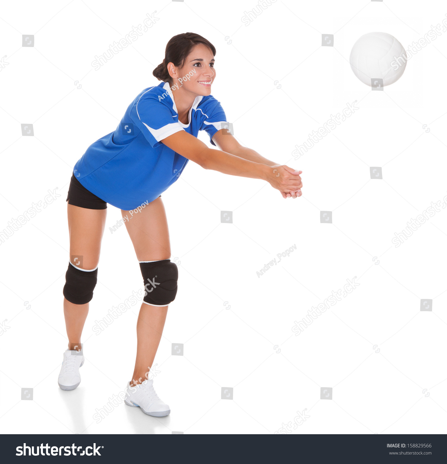 Happy Woman Holding Volleyball Over White Background Stock Photo ...