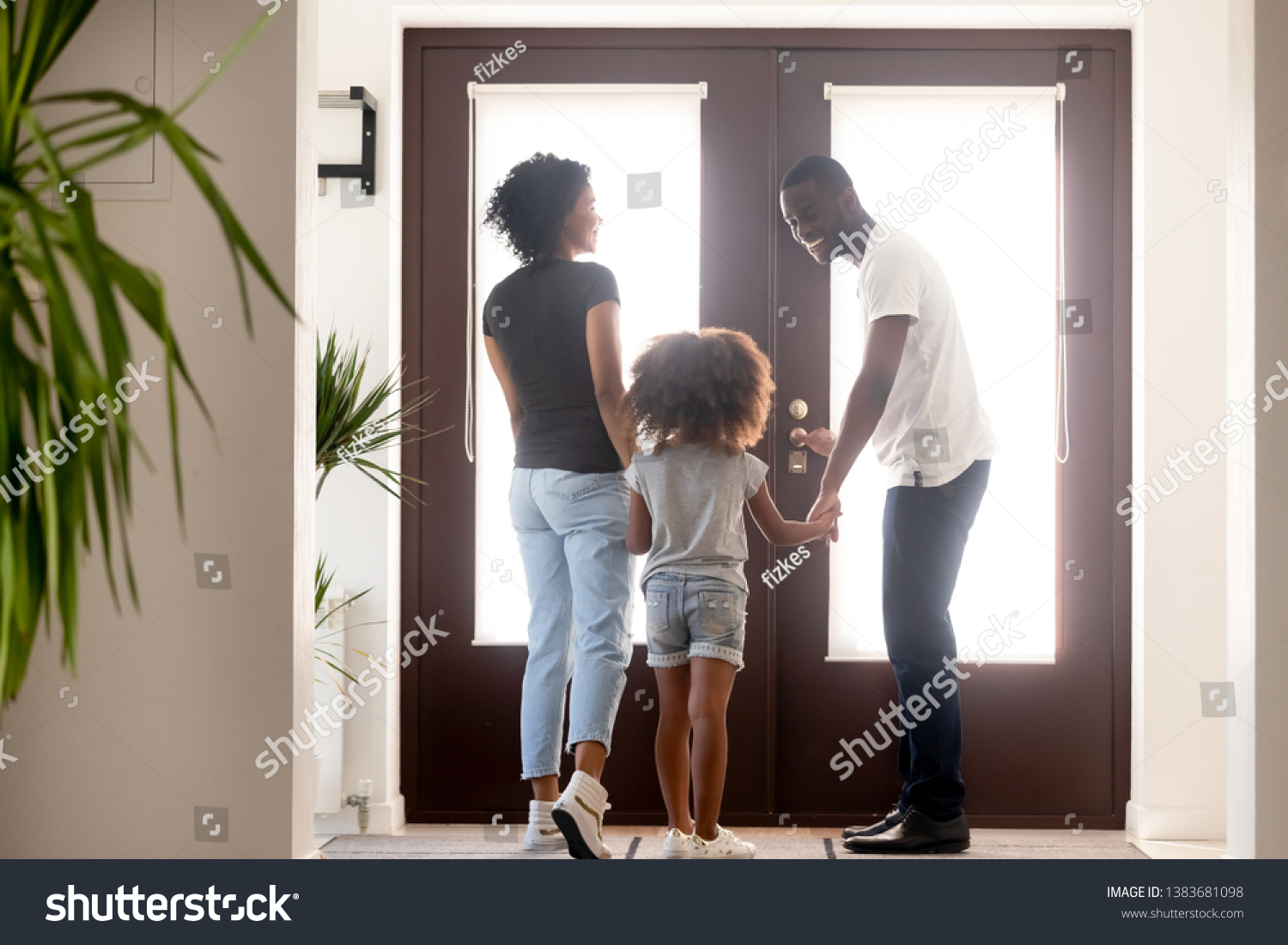 Happy Young African American Family Stand Miscellaneous Stock Image