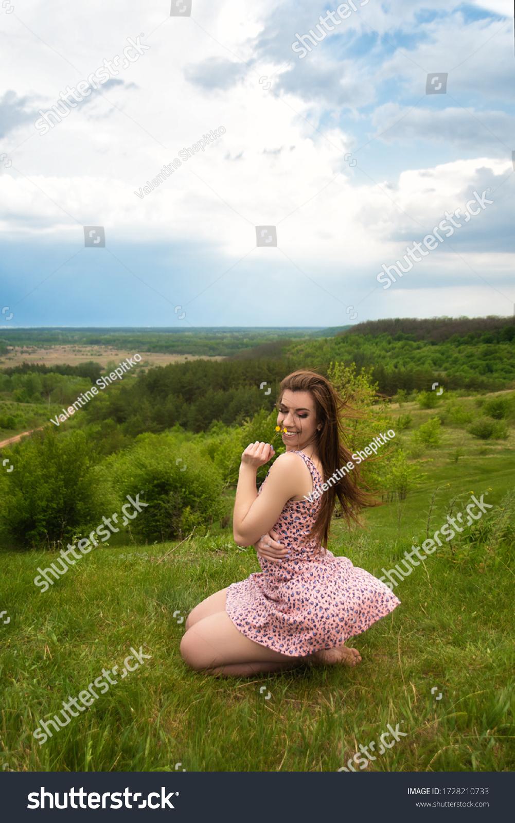 Happy Young Girl Short Dress Sitting Stock Photo 1728210733 | Shutterstock