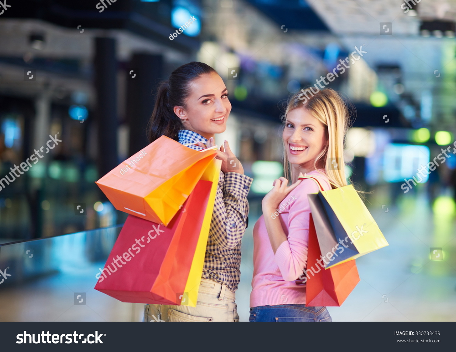 Happy Young Girls Shopping Mall Friends Stock Photo 330733439 ...