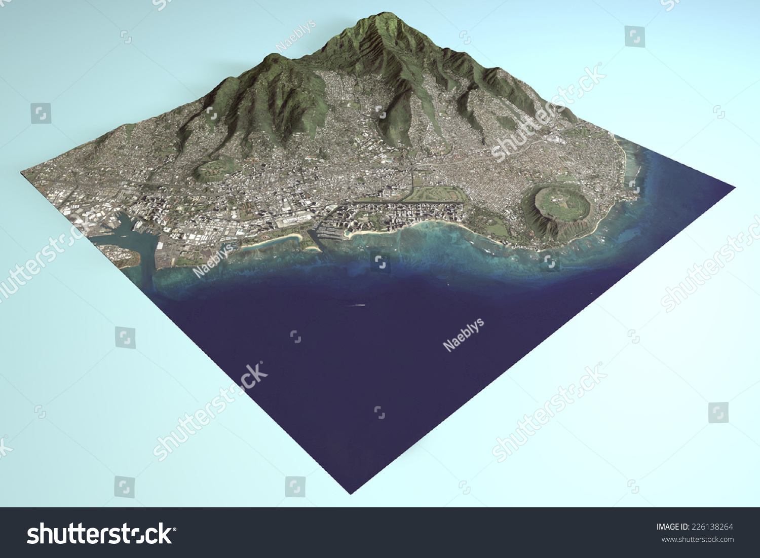 Hawaii Honolulu Waikiki Satellite View Section Stock Illustration