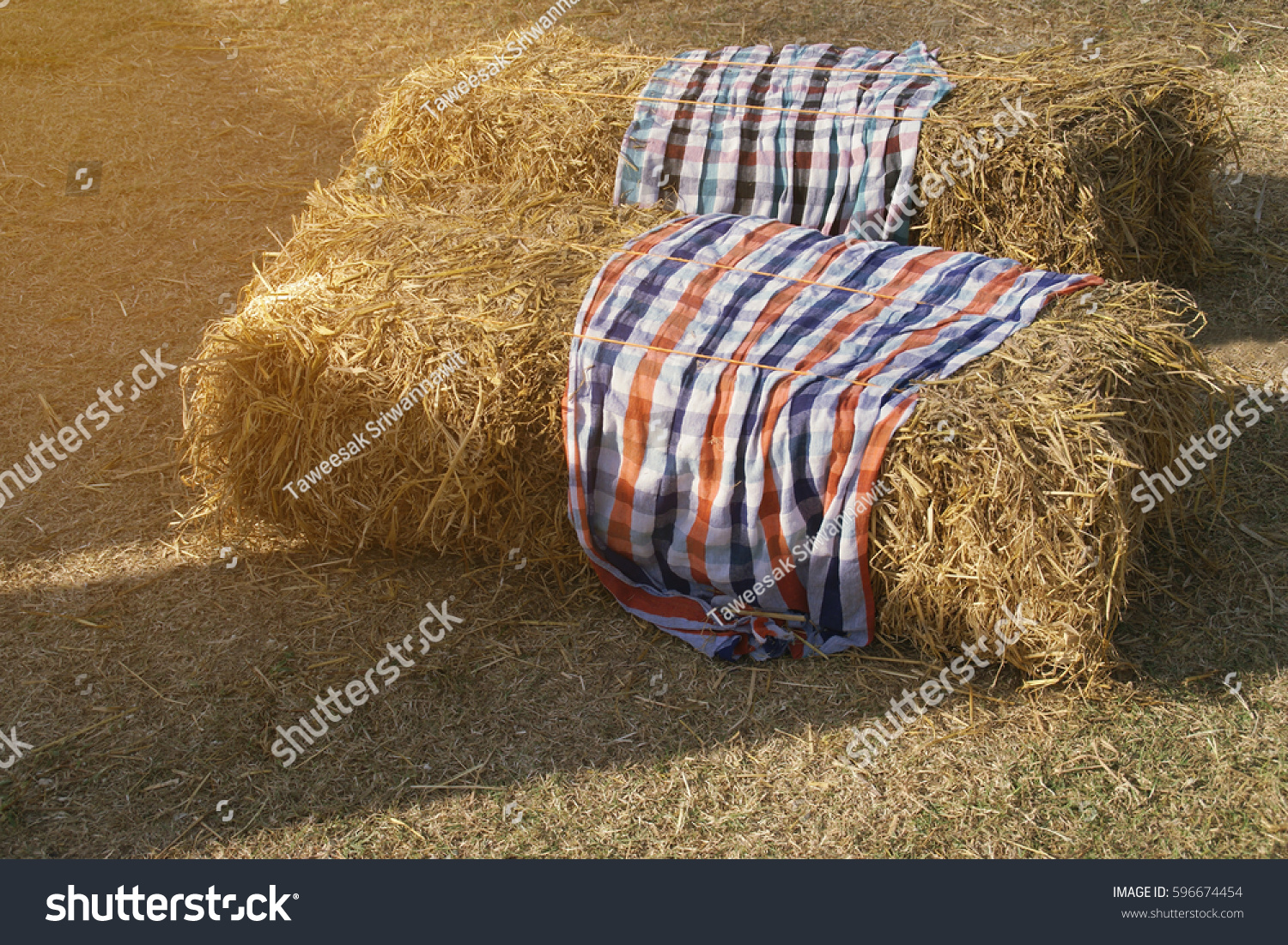 Hay Bale Seats Colorful Cloth Covers Stock Photo Edit Now