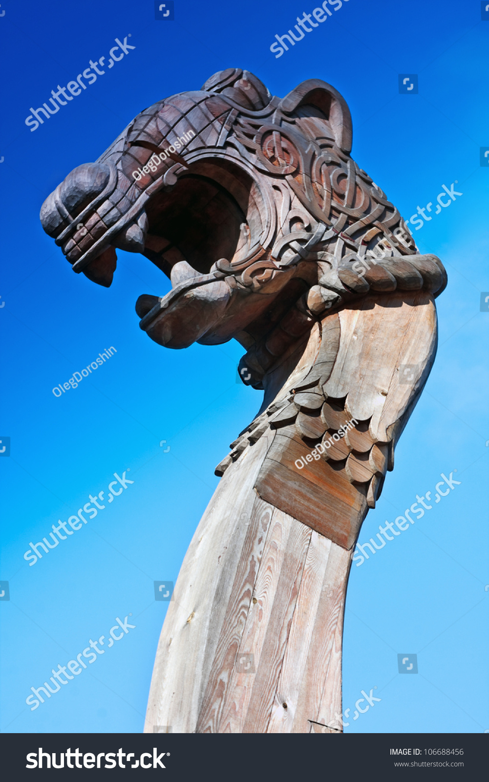 head dragon on front viking ship stock photo 106688456