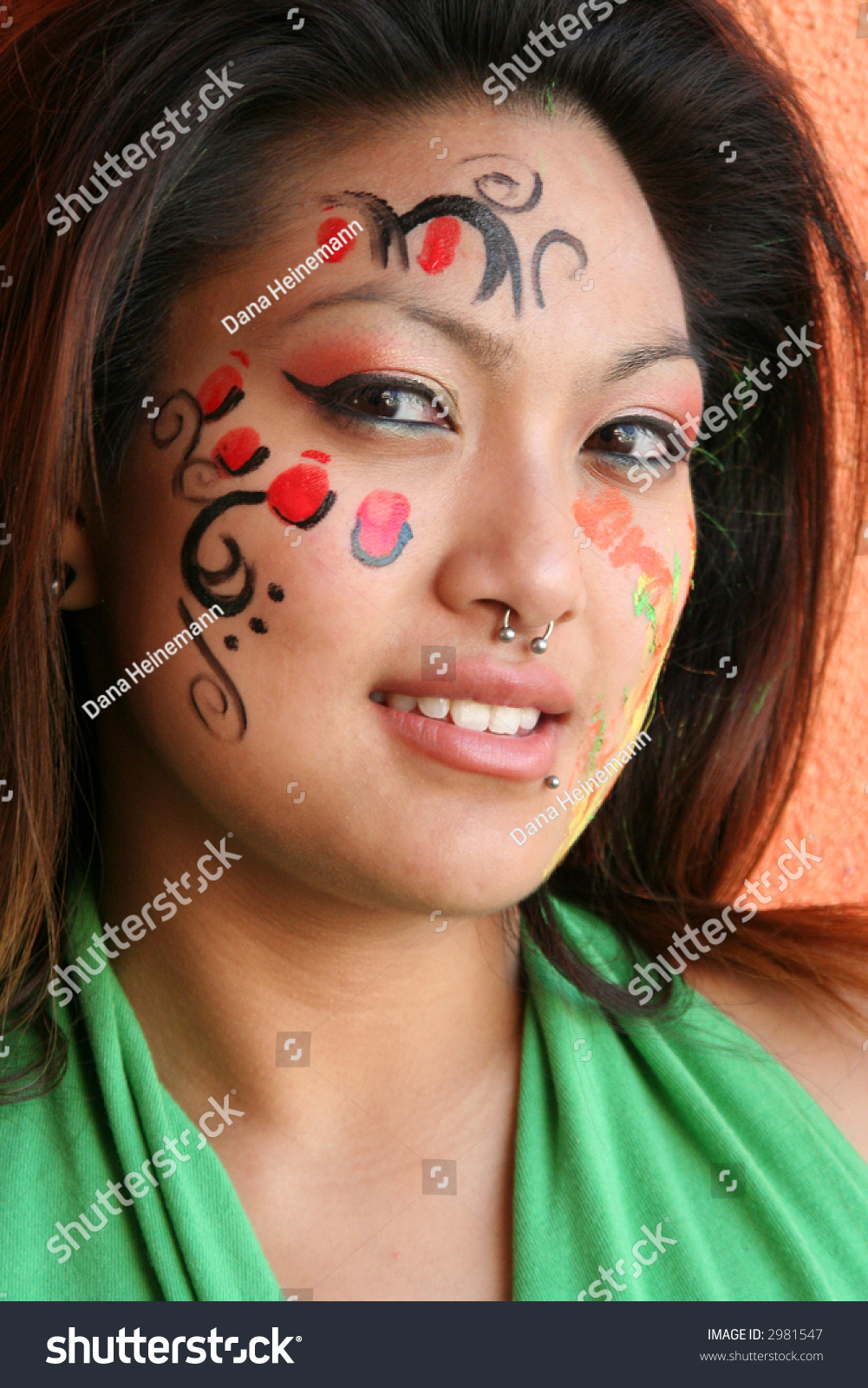 Head Shot Young Asian Woman Piercing 