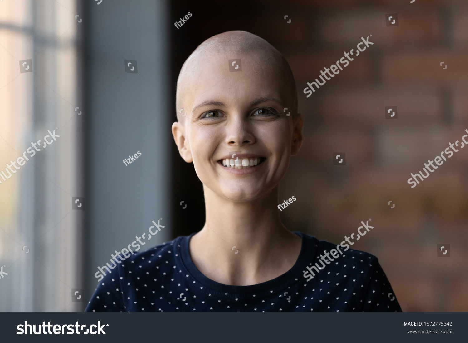 Head Shot Portrait Smiling Hairless Woman Stock Photo (Edit Now) 1872775342