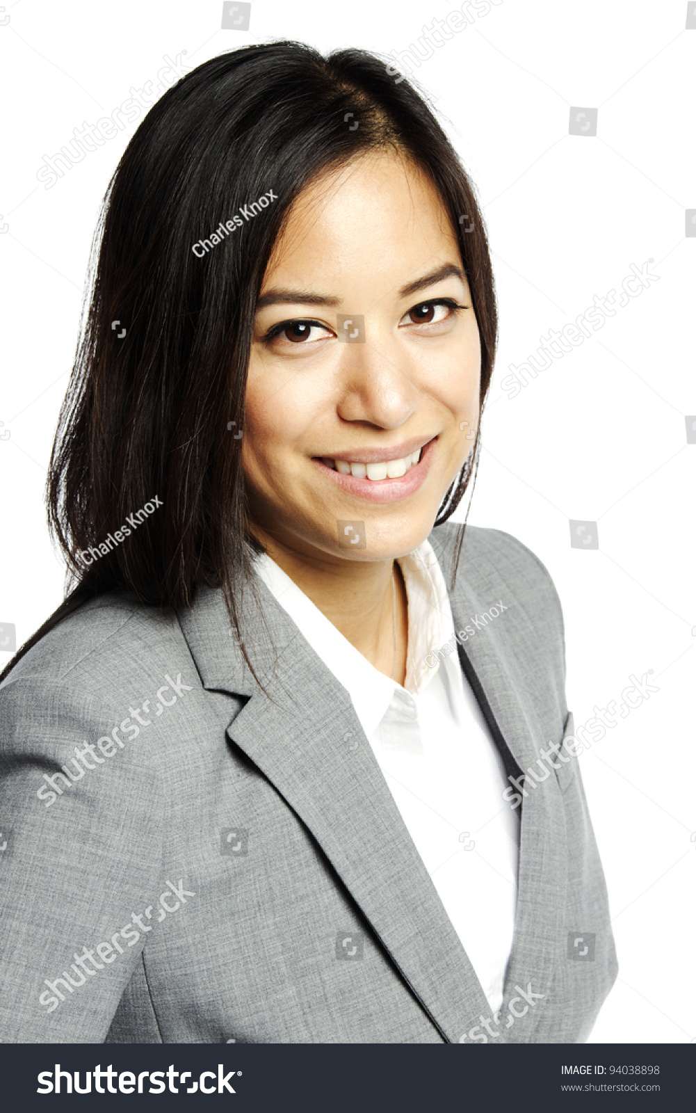 Headshot Of Asian Business Woman Smiling For Camera Stock Photo ...