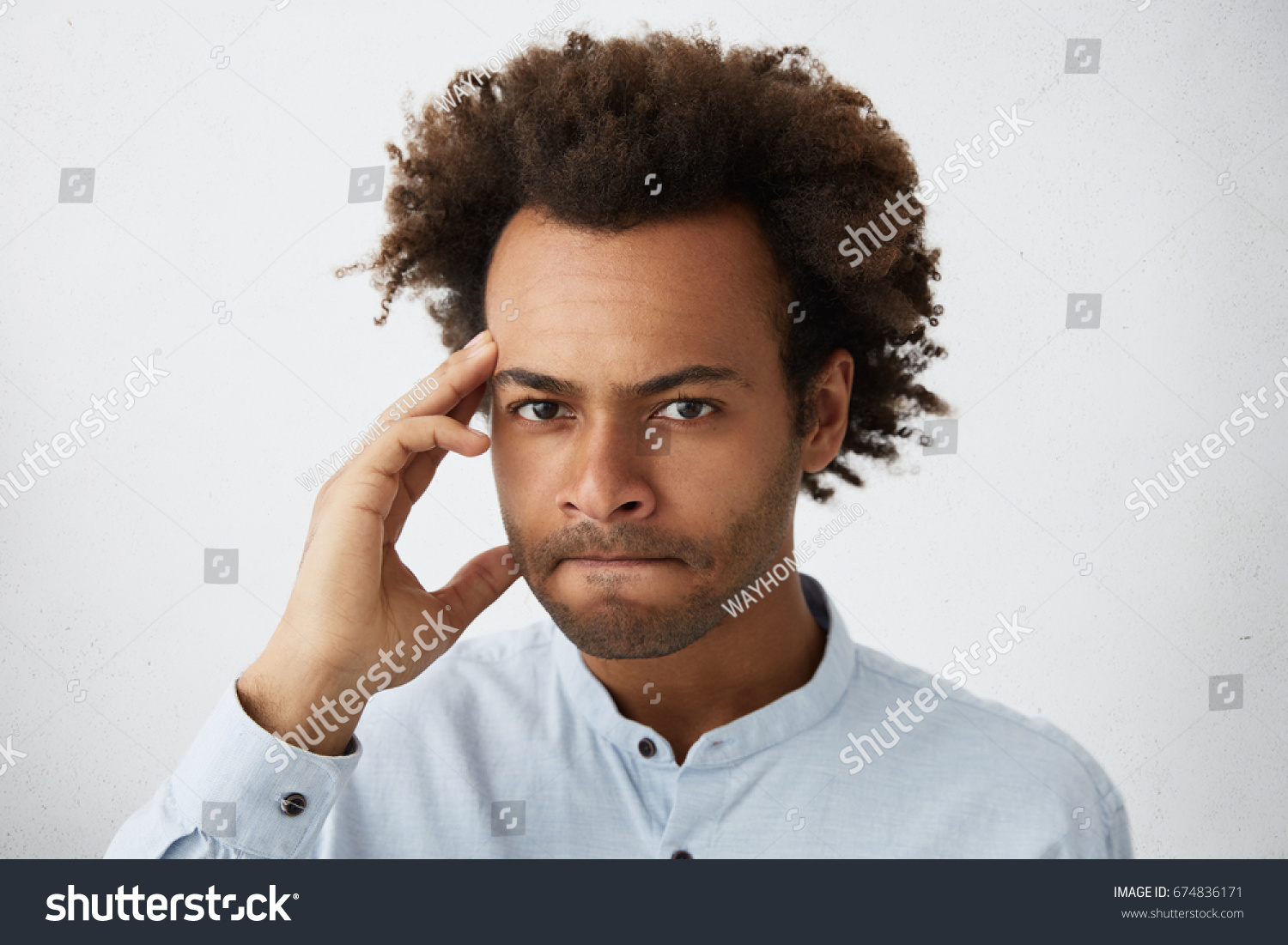 Headshot Skeptical Male Dark Skin African Stock Photo Edit