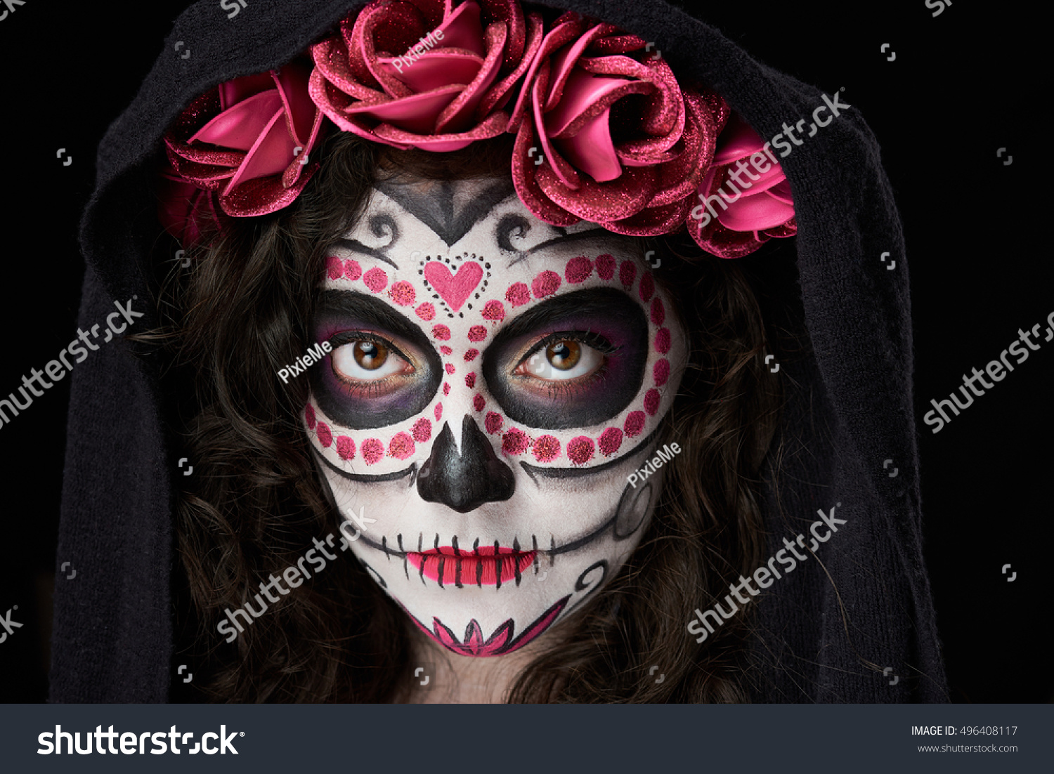 Headshot Skull Woman Face Covered Cloak Stock Photo (Edit Now) 496408117