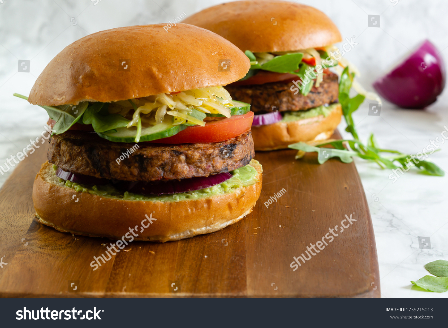 3 232 Burger Coleslaw Images Stock Photos Vectors Shutterstock   Stock Photo Healthy Vegan Burger With Avocado Tomato Onion Mushroom Burger Basic And Healthy Food Concept 1739215013 