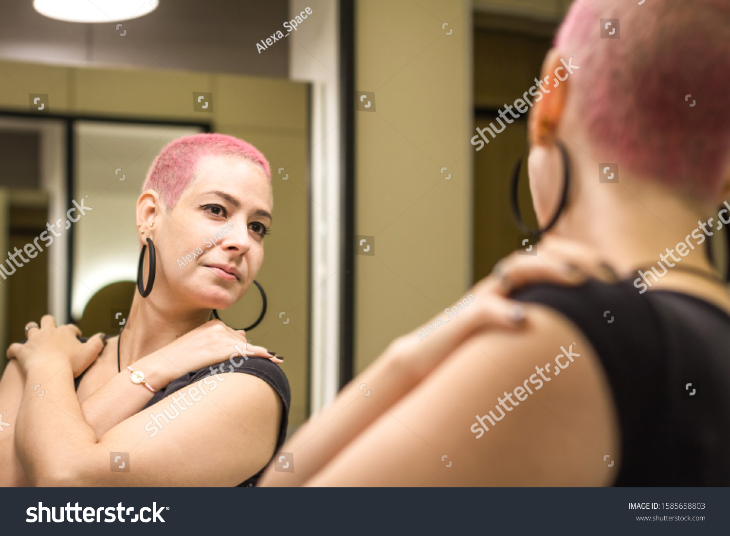 Healthy Woman After Chemotherapy Looks Mirror Stock Photo Shutterstock