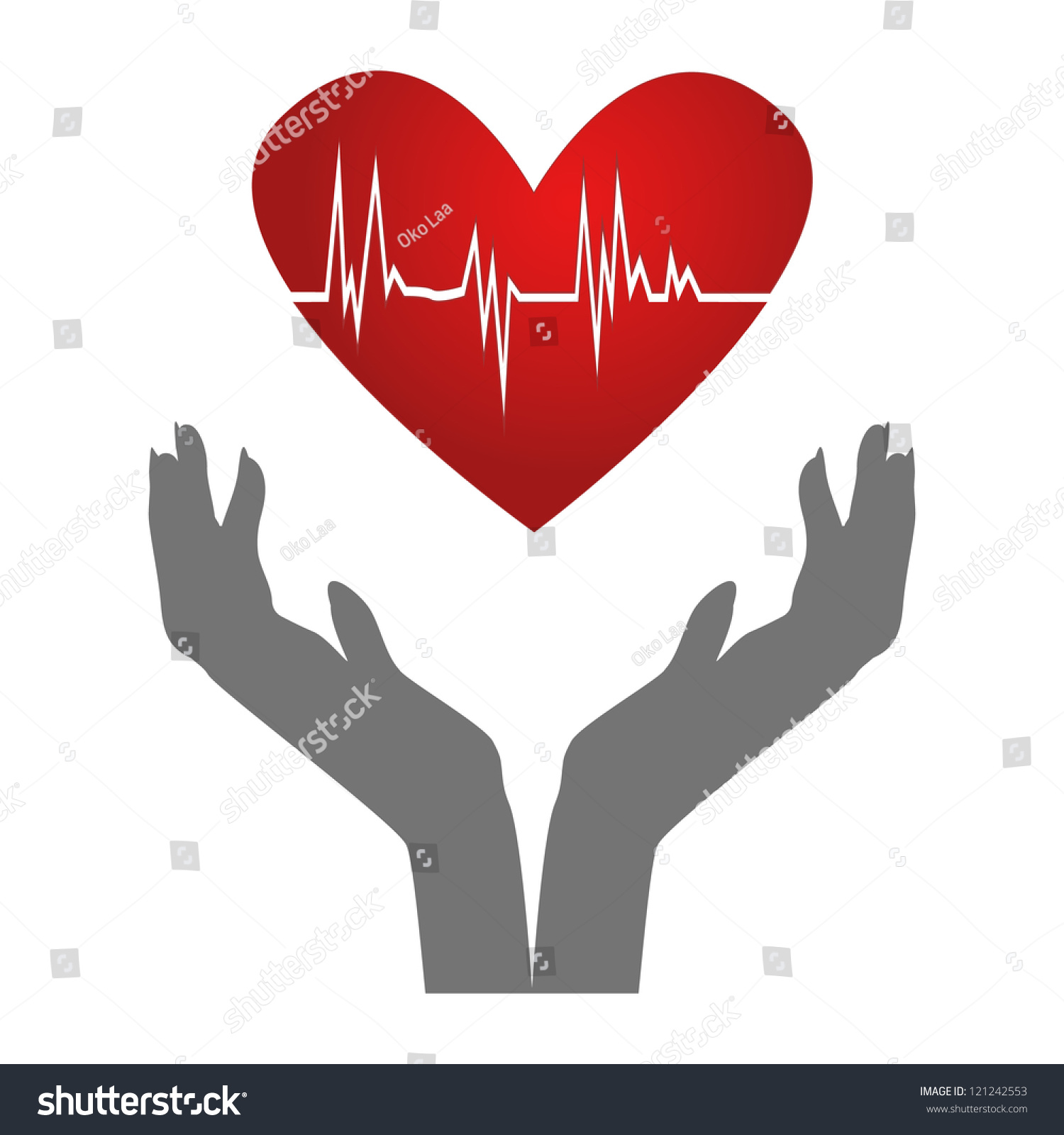 Heartbeatsilhouette Hands Holding Heart Ecg Inside Stock Illustration ...