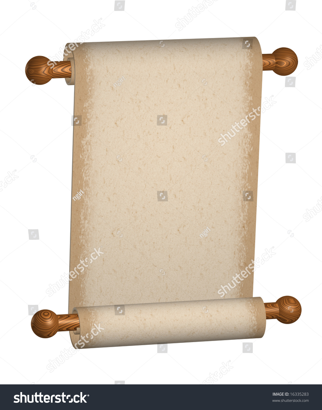 Heavy Blank Beige Paper Scroll With Discolored Edges On Wooden Rods ...