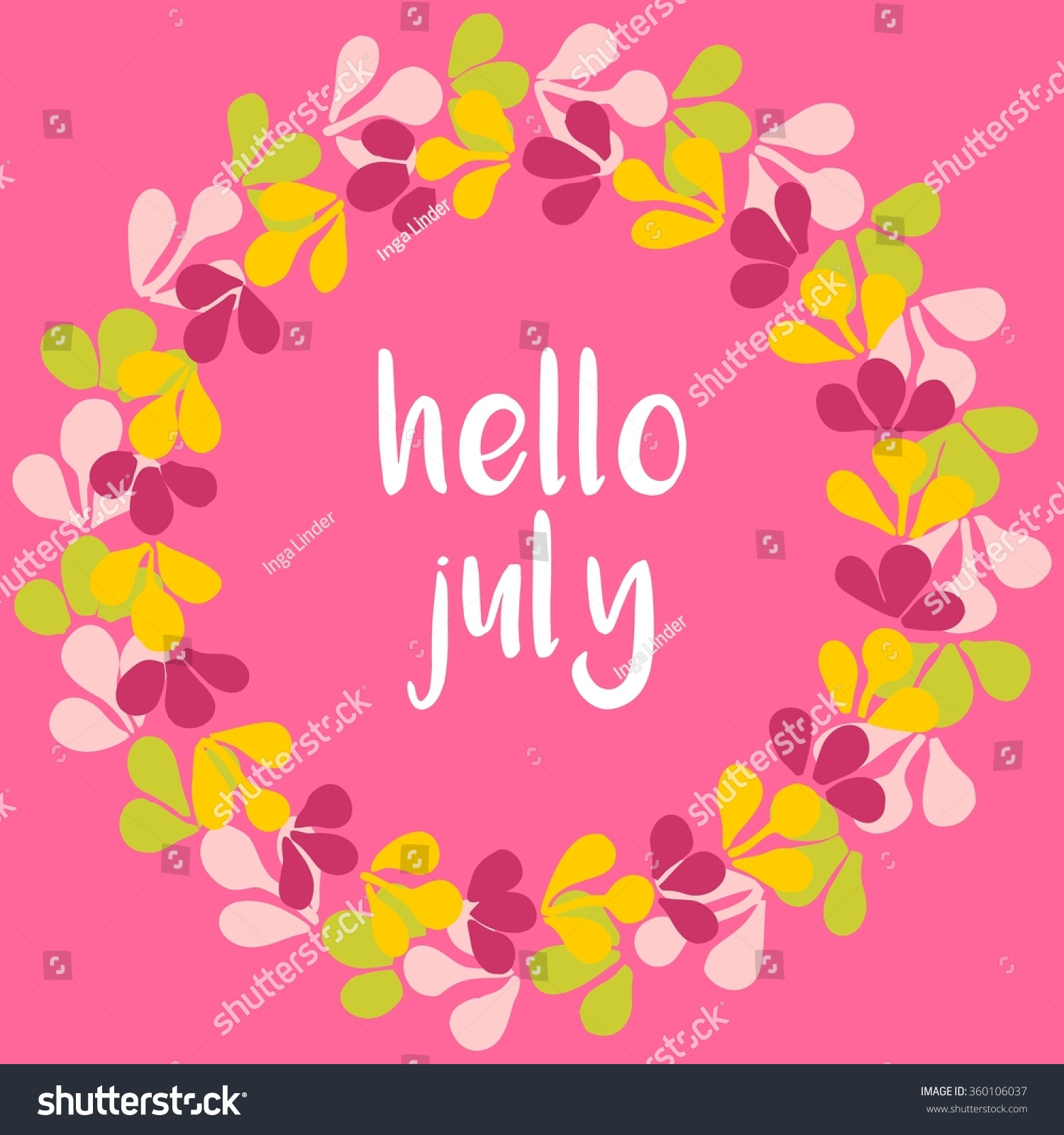 Hello July Wreath Sunny Yellow Pink Stock Illustration 360106037