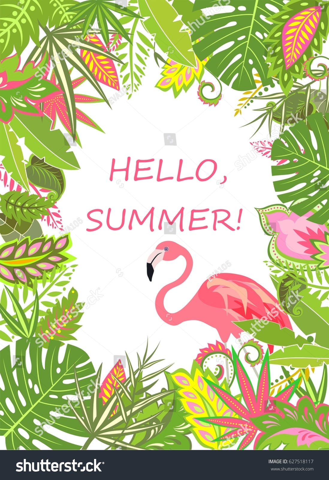 Hello Summer Summery Frame Exotic Flowers Stock Illustration 627518117 ...