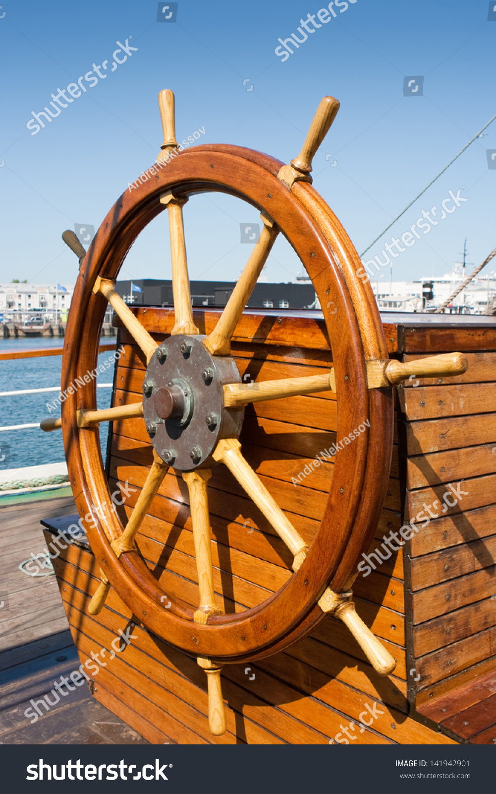 Helm (Steering Wheel) Of A Sailing Ship Stock Photo 141942901 ...