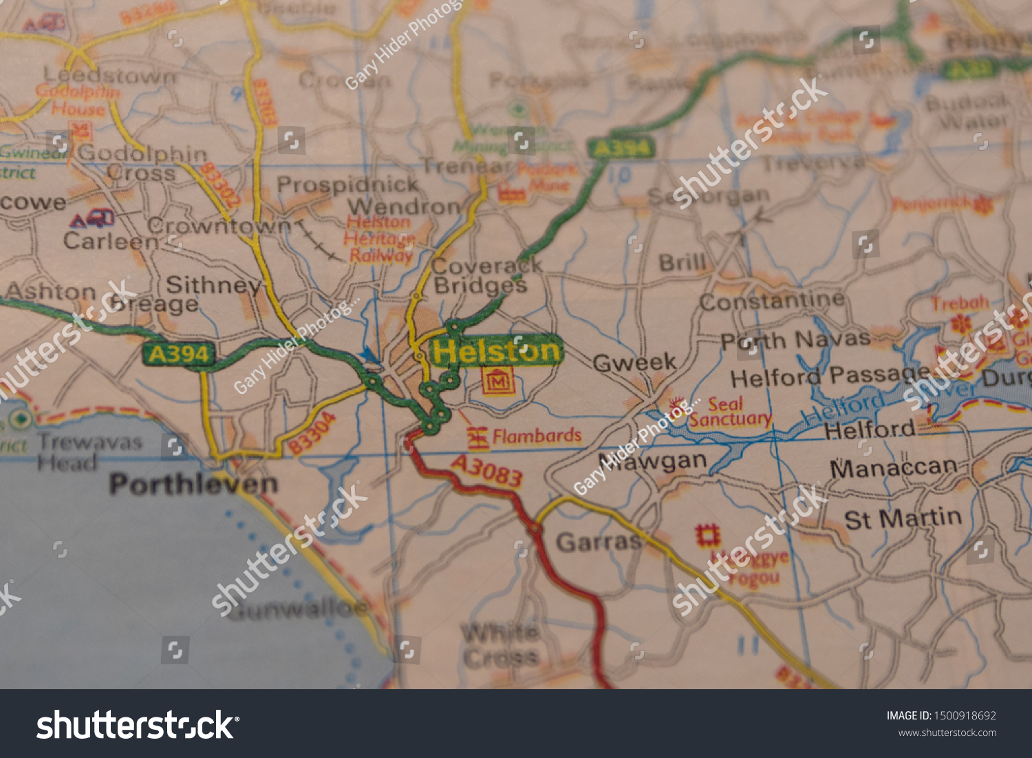 Map Of Helston And Surrounding Area Helston Cornwall Shown On Road Map Stock Photo 1500918692 | Shutterstock