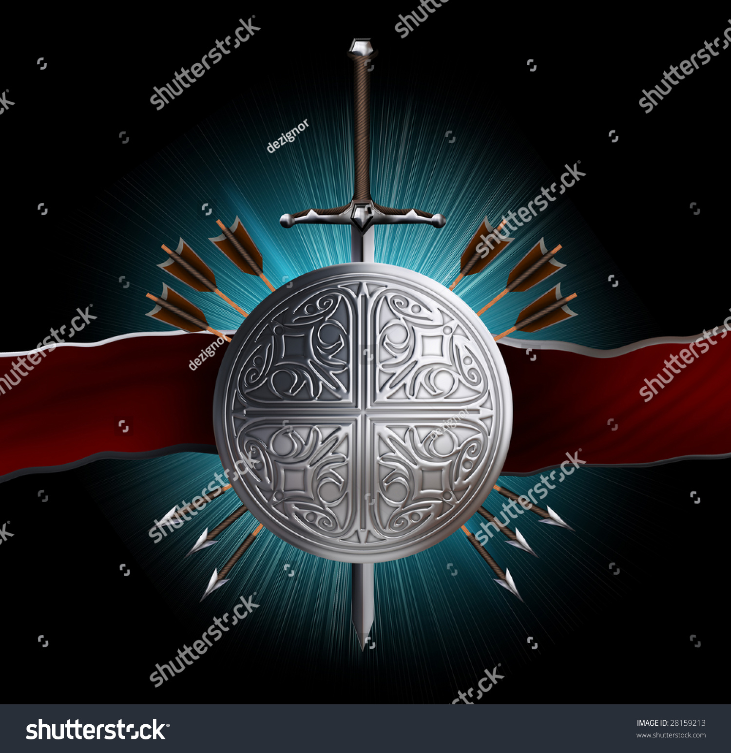 Heraldic Emblem Sword Shield Arrows Stock Illustration 28159213