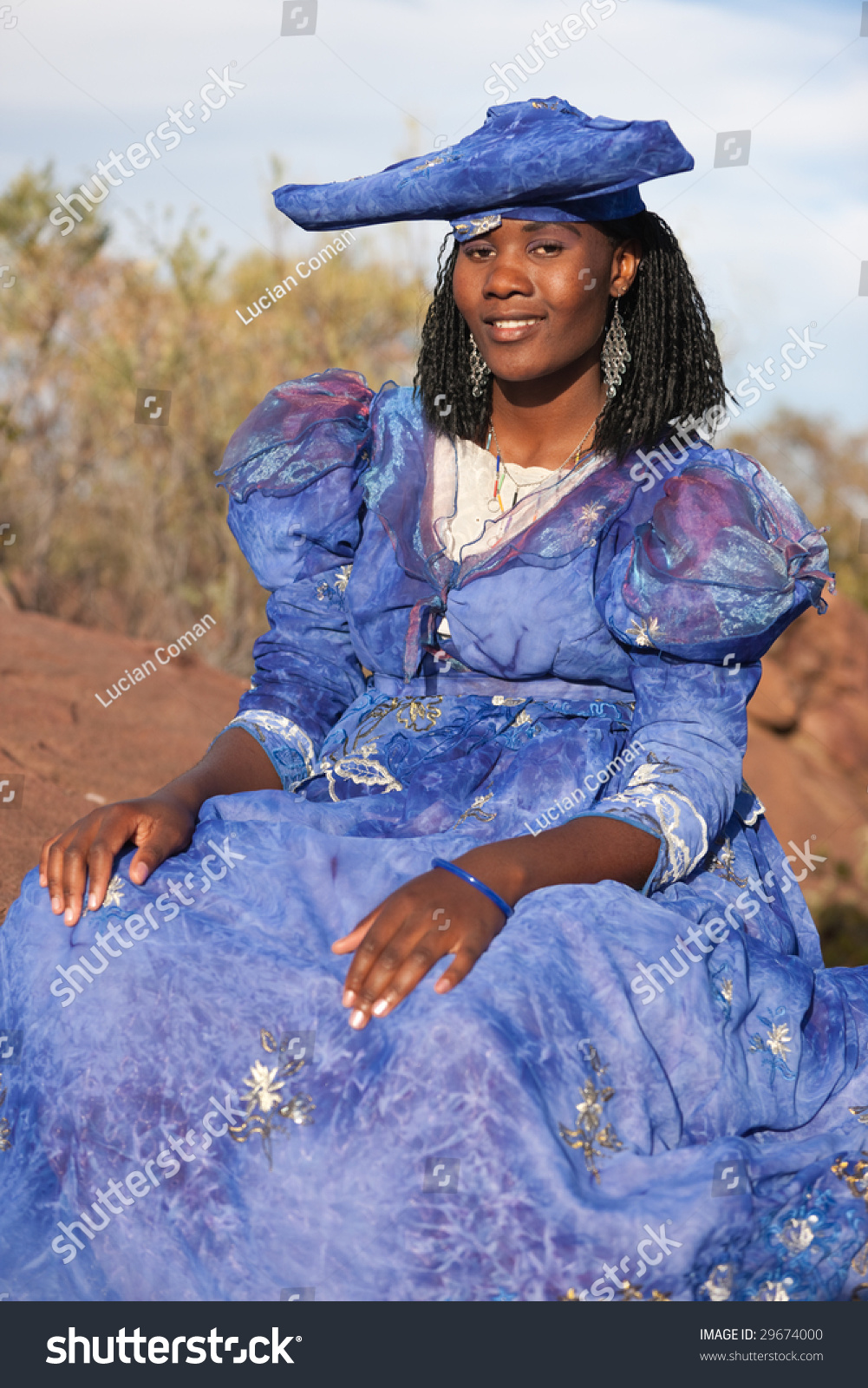 Herero African Girl Traditional Clothing Hairstyle Stock 