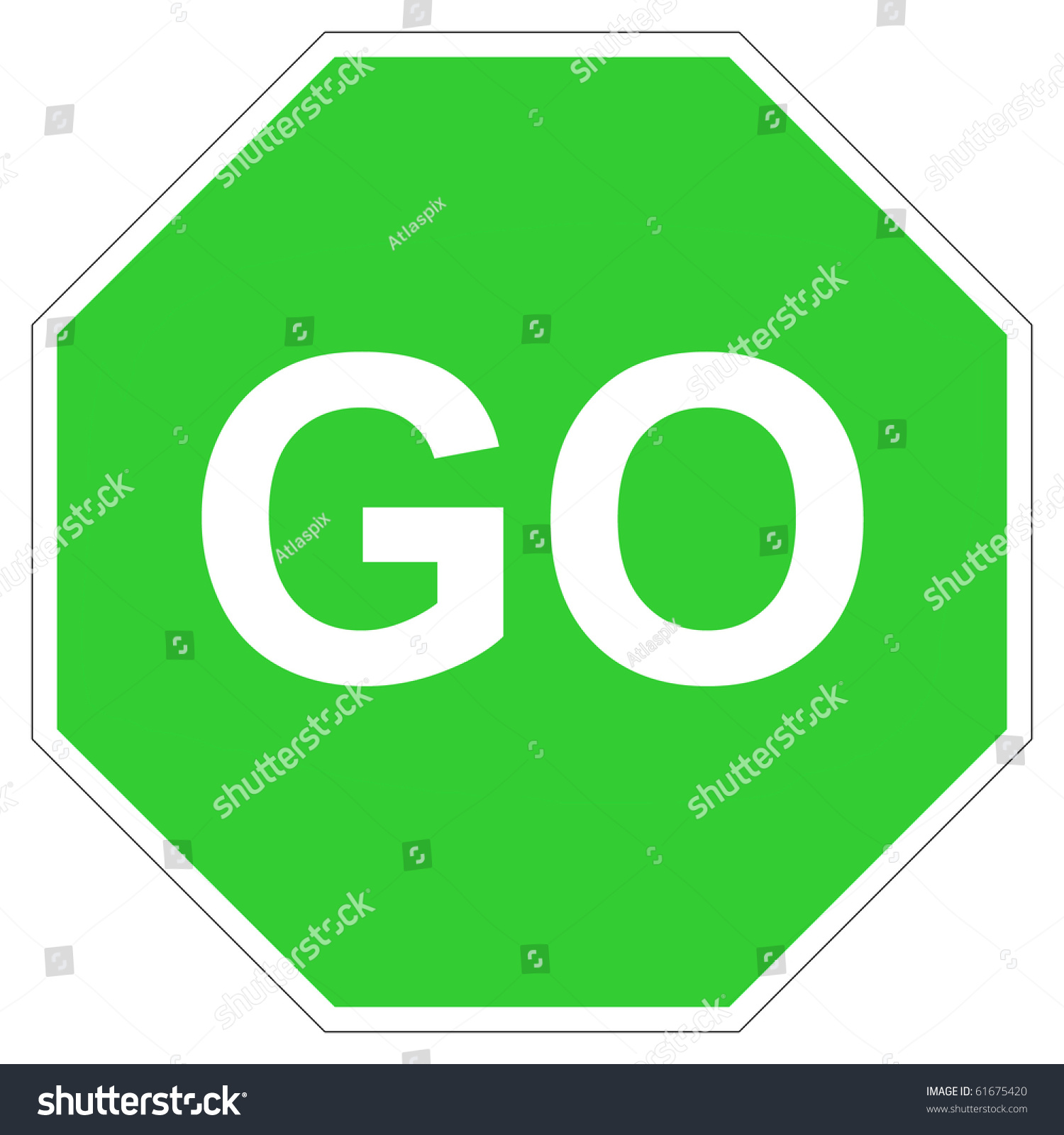 Hexagonal Green Go Sign Isolated On White Background. Stock Photo ...