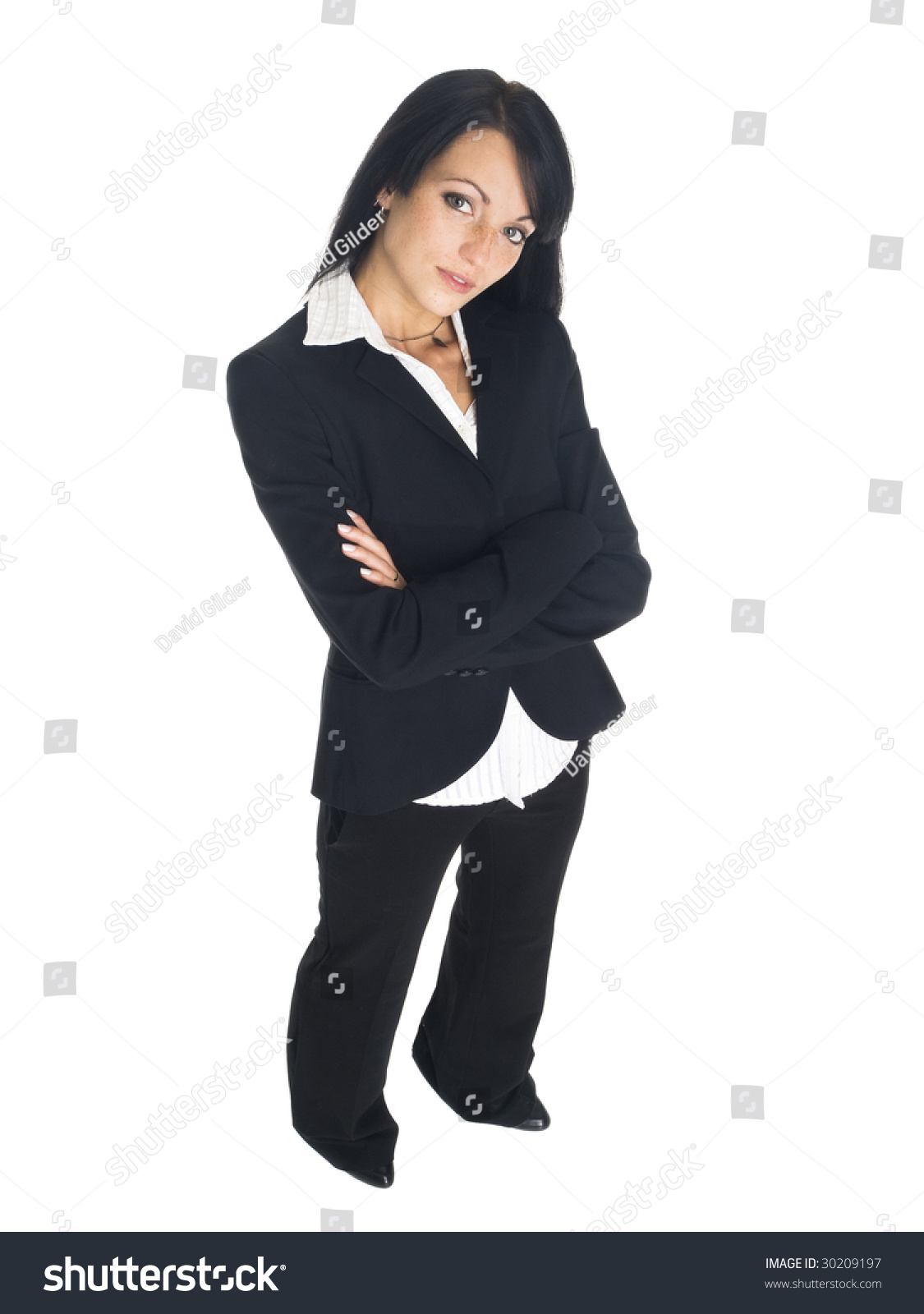 High Angle Isolated Studio Shot Of A Businesswoman Looking Up At The ...