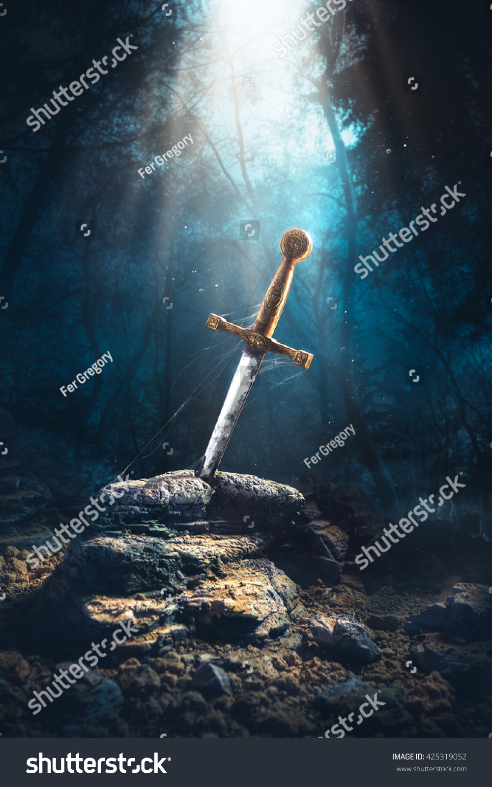 High Contrast Image Excalibur Sword Stone Stock Photo 425319052 ...