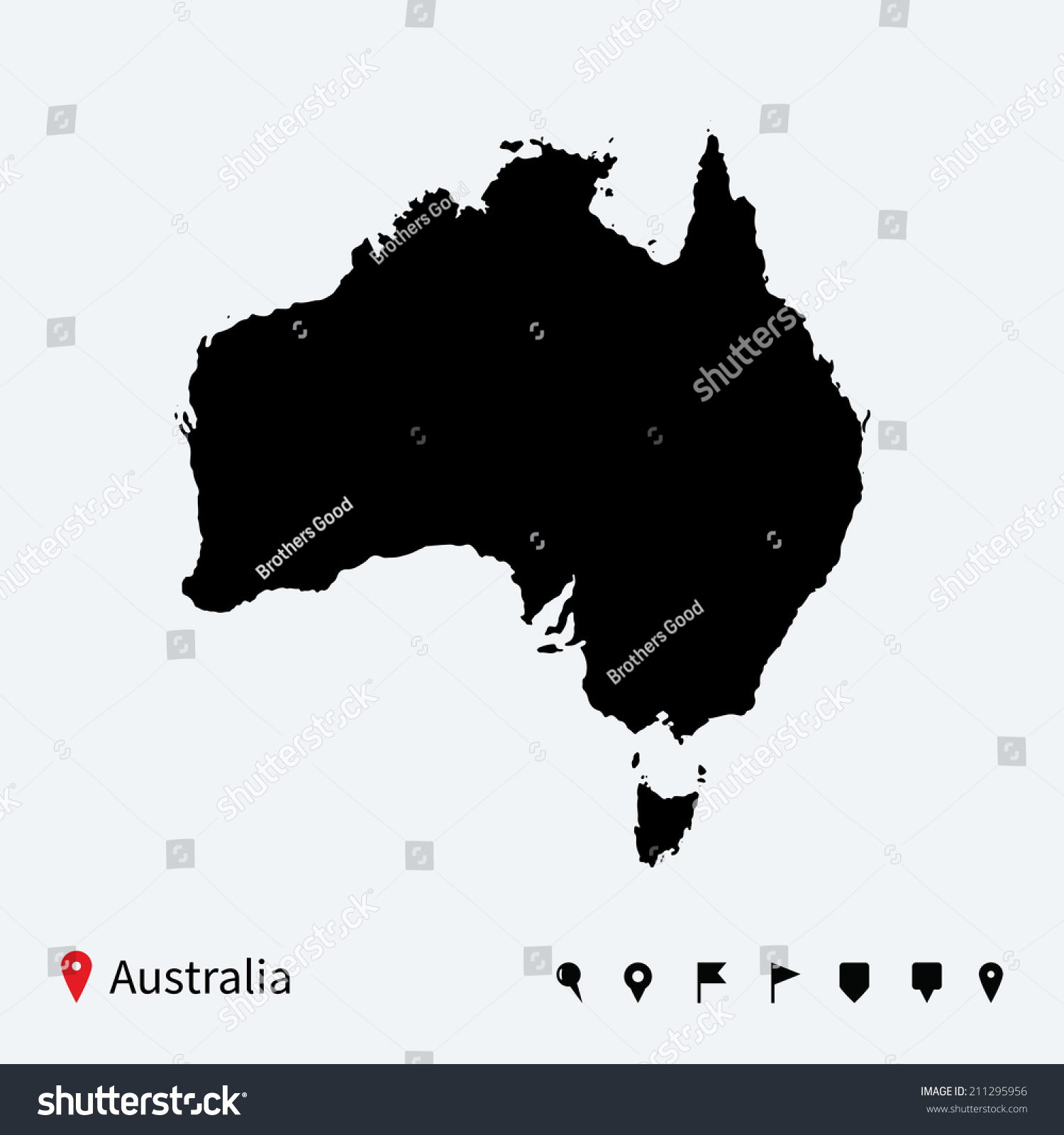 High Detailed Map Of Australia With Navigation Pins. Stock Photo ...