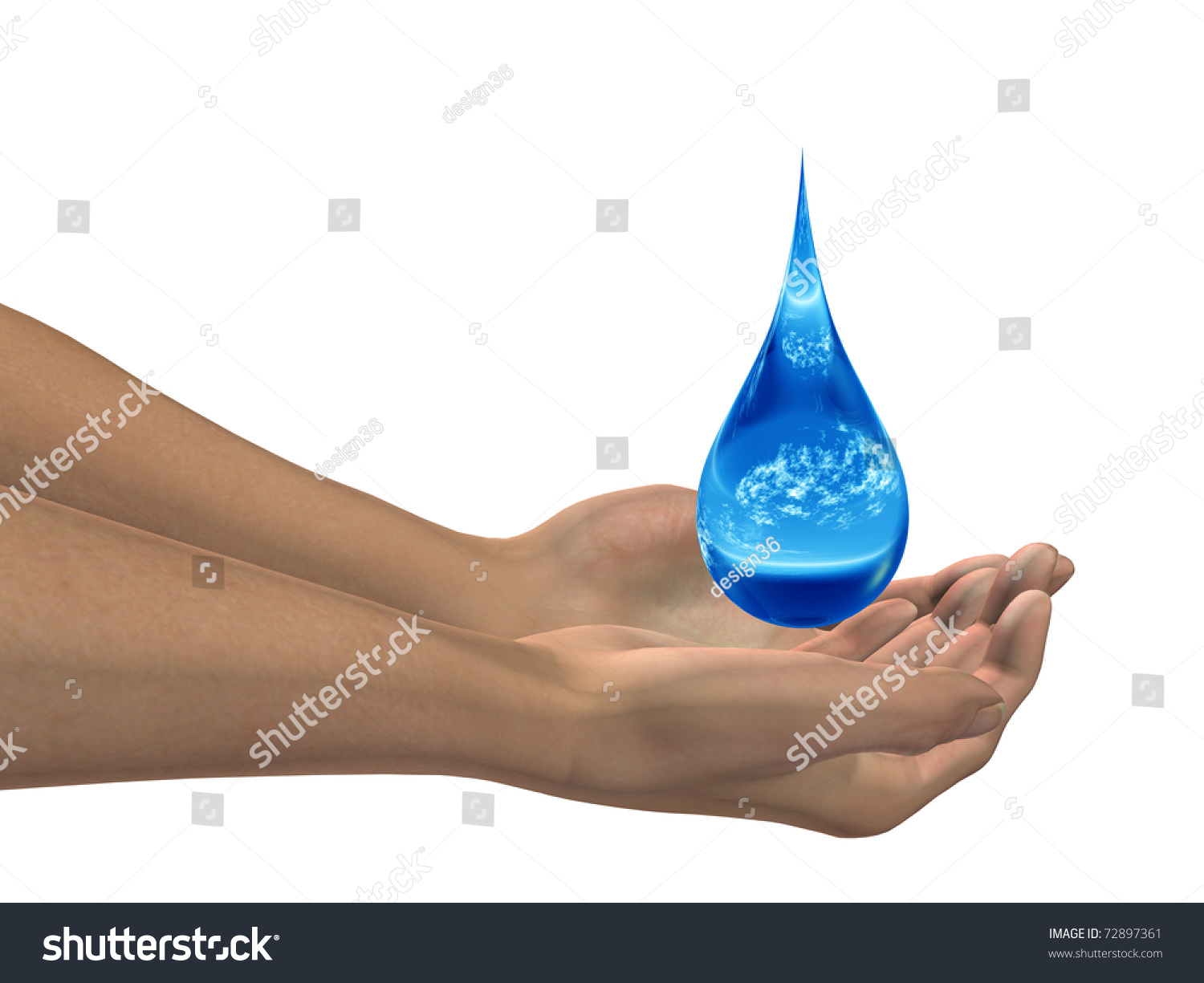 High Resolution Conceptual Blue Water Drop Falling In Hands Isolated On ...