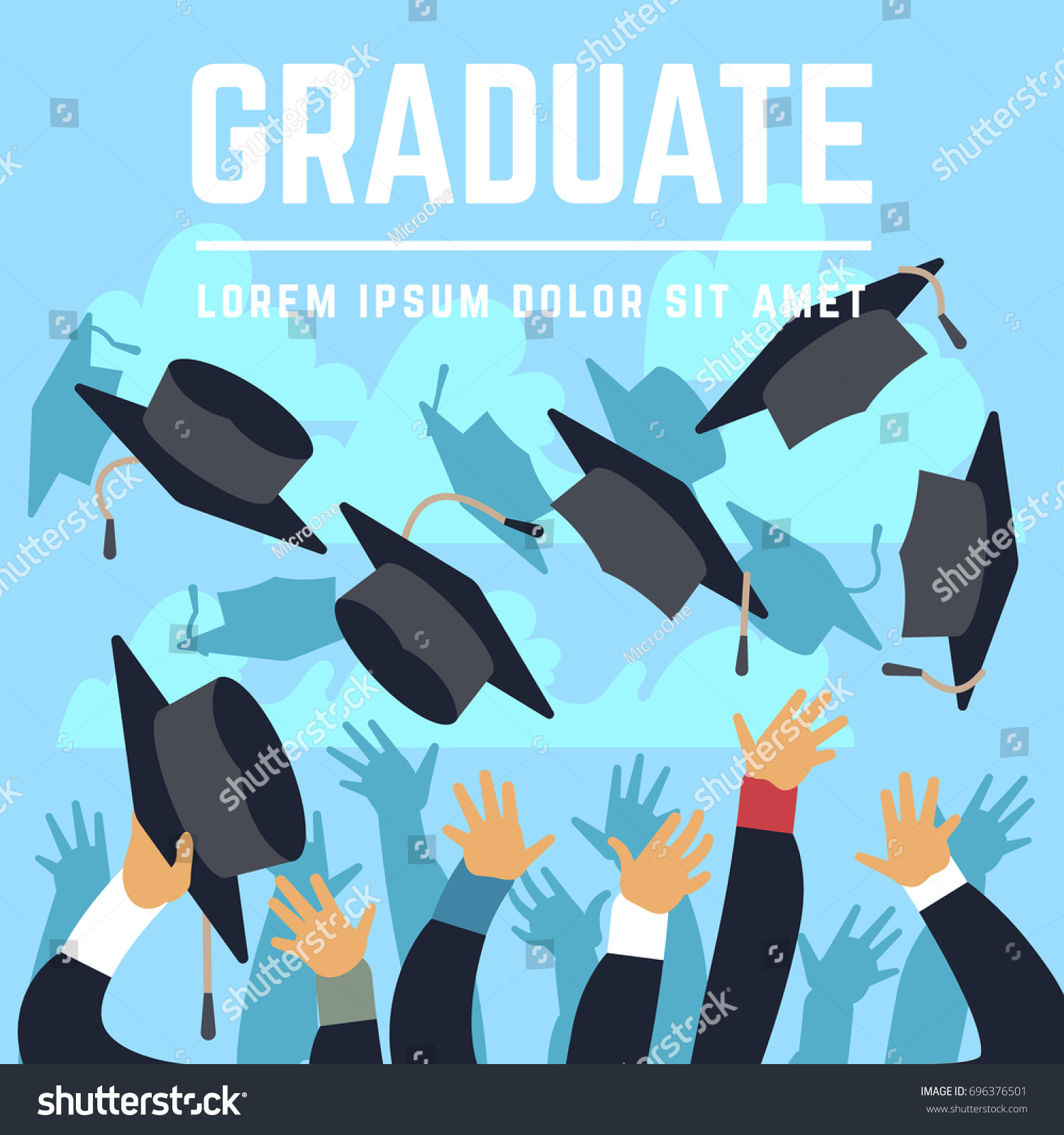 High School Graduating Students Throw Black Stock Illustration