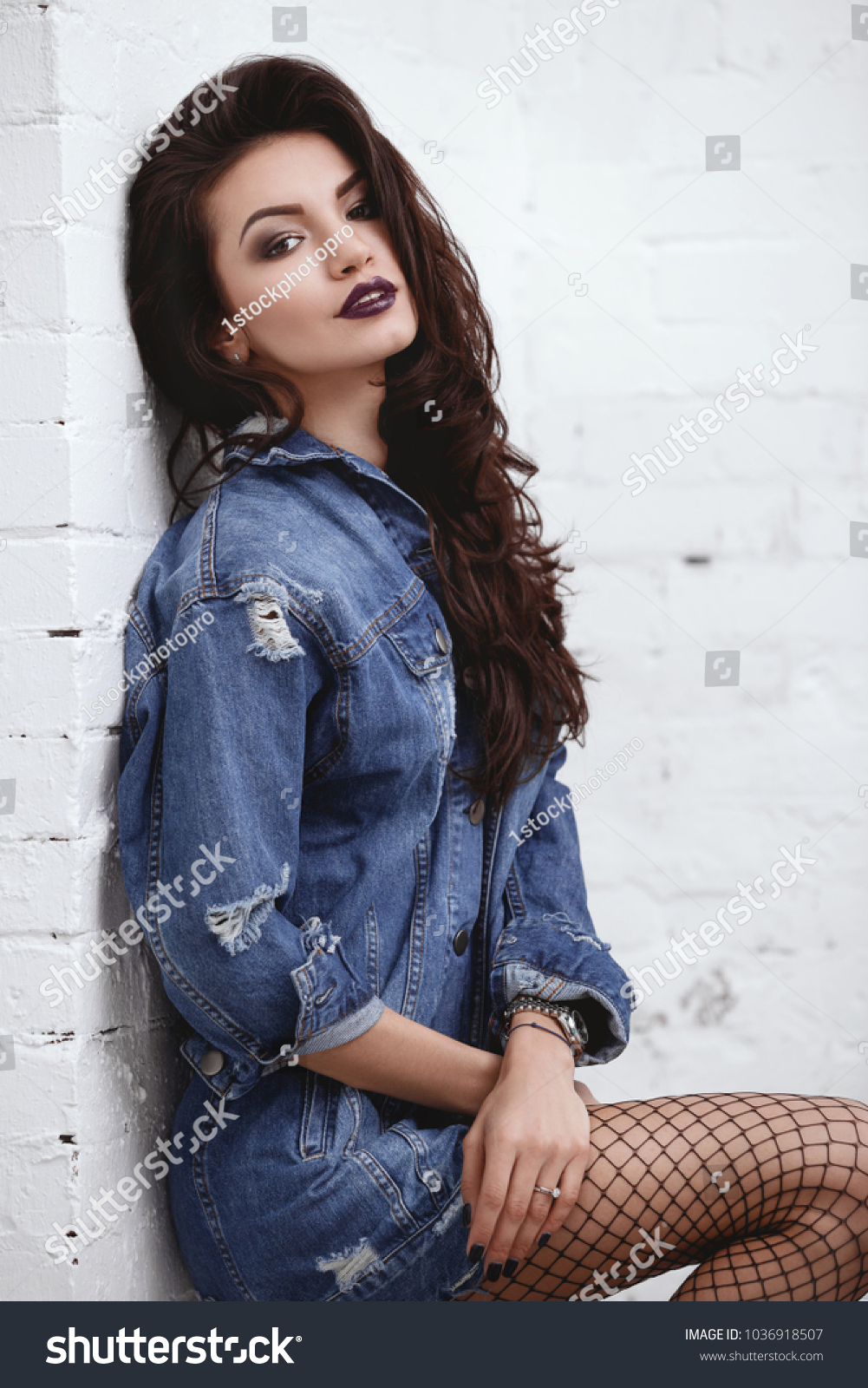 High Sexy Brunette Style Rockstar Fashion Stock Photo Edit Now