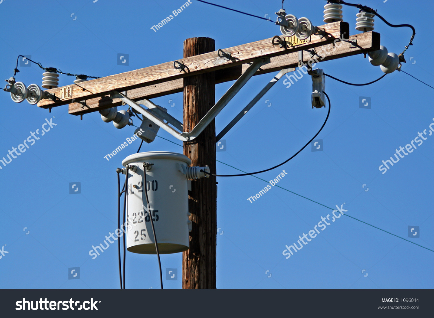 High Voltage Electric Wiring, On An Older Wooden Pole In Southern ...