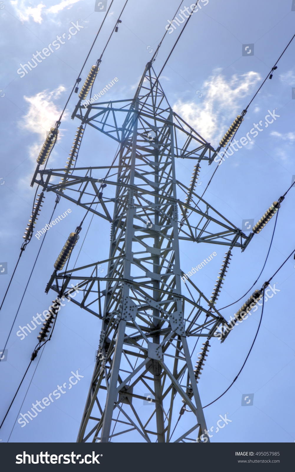 High Voltage Electrical Overhead Lines On Stock Photo 495057985 ...