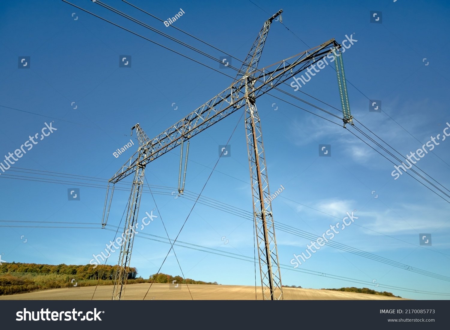 High Voltage Tower Electric Power Lines Stock Photo 2170085773 ...