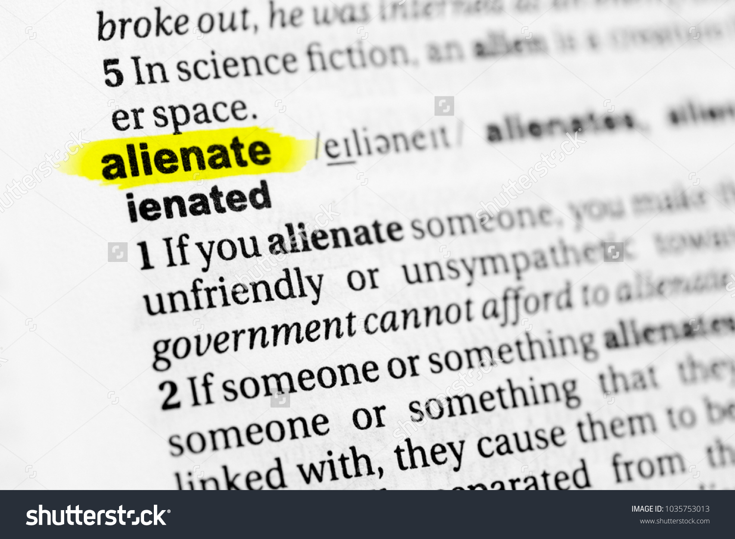 highlighted-english-word-alienate-definition-dictionary-stock-photo